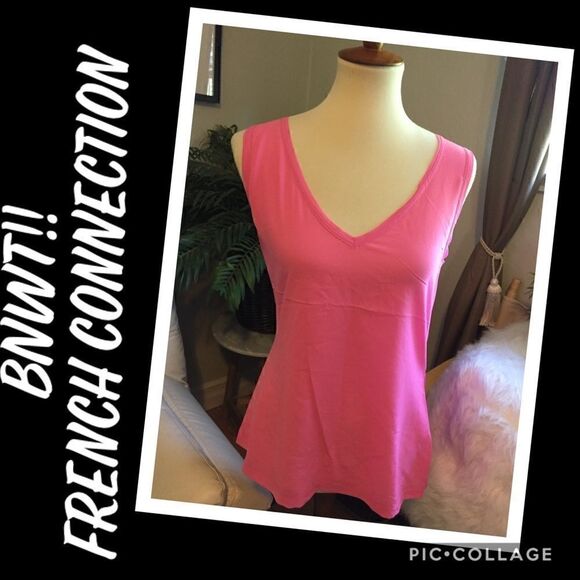 French Connection Pink Sleeveless V-Neck Blouse Size Medium-NWT - Picture 1 of 8
